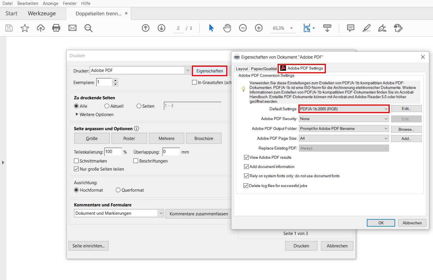 PDF Doppelseiten trennen PDF Doppelseiten trennen und in PDF/A1-b umwandeln