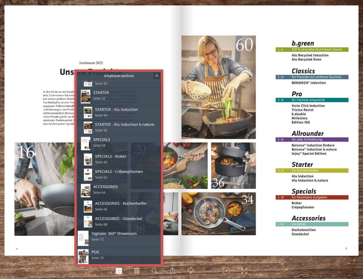 Screenshot vom Inhaltsverzeichnis-PopUp im Player-Menü