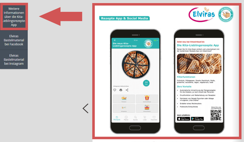 Screenshot der Rezepte-App vom Kitaeinkauf-Online-Katalog