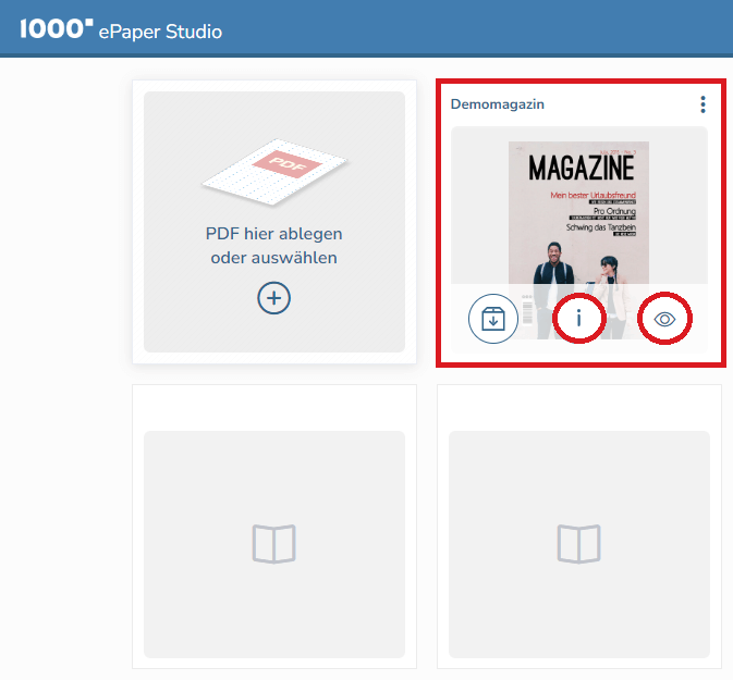 Vorschau und Info Button ePaper Studio
