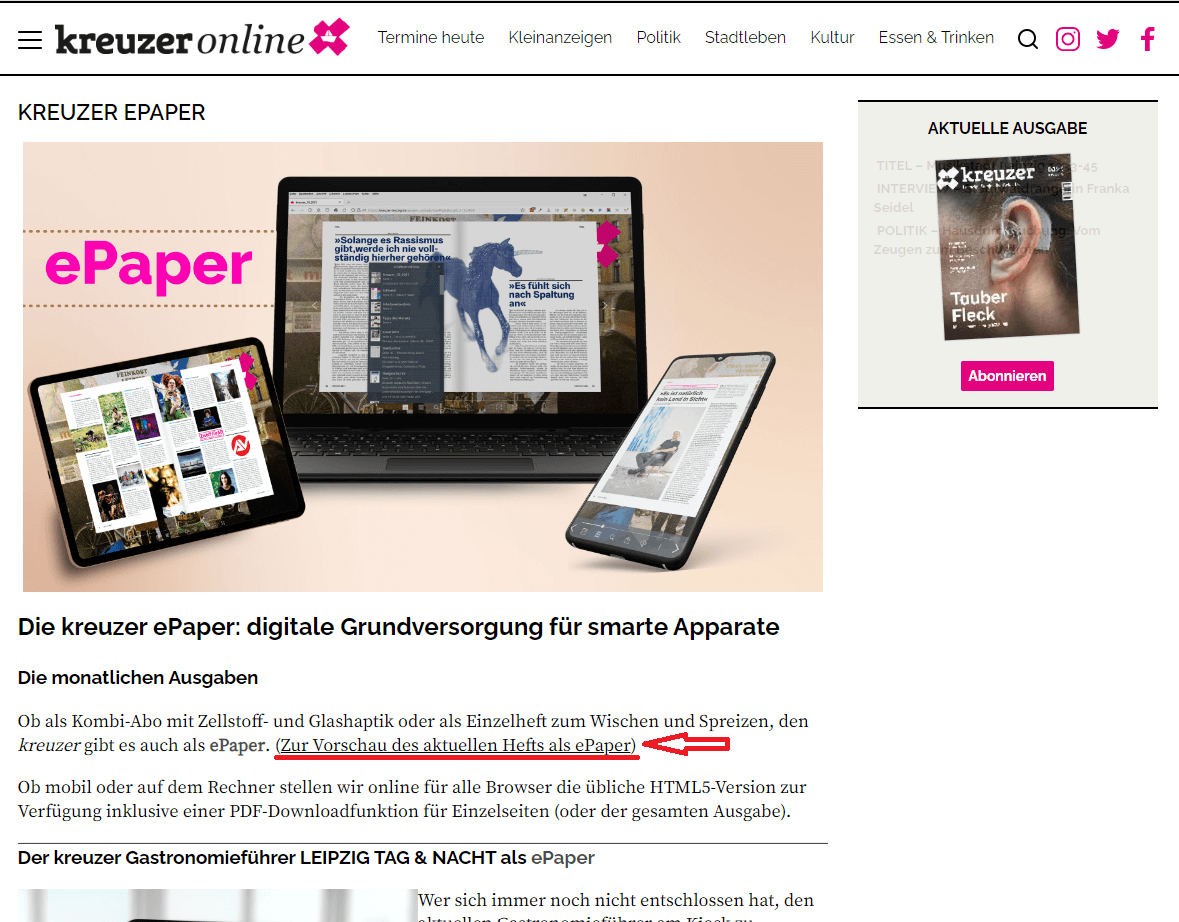 kreuzer ePaper-Magazin Lesevorschau
