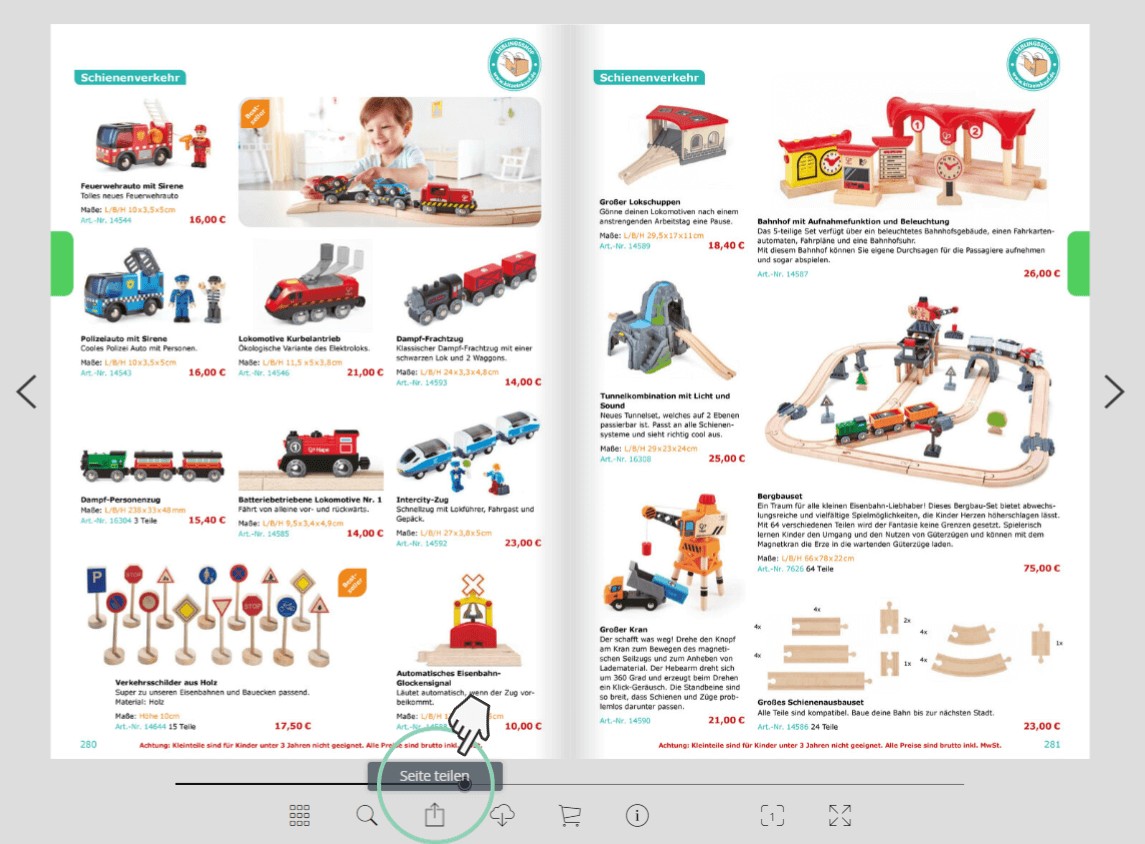 Social Sharing-Funktion Spielzeug-Katalog bearbeitet
